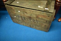 A vintage food or similar crate, dimensions approx. 72 x 40 x 47cm