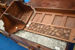 Two 19th Century oak wall shelves having carved decoration