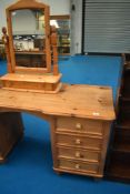 A natural pine dressing table/desk, with separate mirror, width approx. 142cm