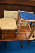 A selection of occasional furniture comprising two stools, folding card table and coffee tabke