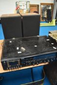 A vintage Mitsubishi MC-7500 music centre and speakers