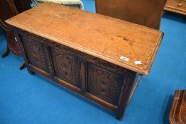 A traditional oak kist of small proportions, dimensions approx. W86 D37 H45cm