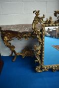A vintage French Louis XV style gilt console table having rouge marble top (af) and a later