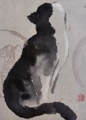 After D.Chien (20th Century), coloured print, A seated cat, limited edition 9/99, framed and under