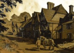 Five vintage Dufex foil prints depicting nostalgic and wildlife scenes, each measuring approximately