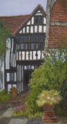 Angela Bentley (20th Century), needleworks, Two depictions of cottages and their gardens, 'Landscape