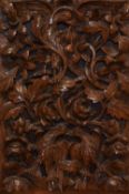 20th Century European School, An attractive mahogany carved panel depicting birds, flowers, and