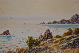 Evelyn Bishop (20th Century, Cornish School), watercolour/gouache, Two coastal landscapes with