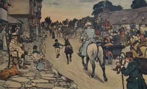 After Cecil Aldin (1870-1935, British), coloured lithographs, Three coaching illustrations of 'The