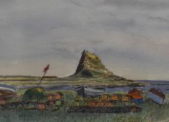 20th Century School, watercolour, Lindisfarne, Holy Island, signed and dated indistinctly to the