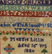 19th Century School, needlework embroideries, Three Victorian alphabet samplers of varying sizes and