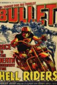Two framed and mounted 1976 Bullet Mag comic pages, each measuring 20cm x 28cm, & 33cm x 45cm