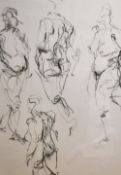 20th Century School, charcoal/paper, Life sketches in different poses, framed and under glass,