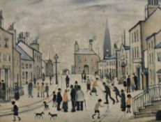 After Laurence Stephen Lowry (1887-1976, British), coloured print, A Lancashire Village, framed,