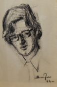 20th Century School, charcoal studies, Two head portraits of a man and woman, the former possibly