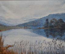 20th Century School, oil on canvas, An autumnal lake view, initials 'MB' to the lower right, framed,