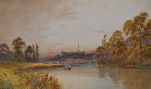 V.Allen (19th/20th Century), watercolour, A river landscape with rowing boats and a distant church