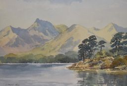 E.Grieg Hall (1929-2017, British), watercolour, Derwentwater and the Coledale fells from Calf