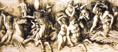 After Andrea Mantegna (1431-1506, Italian Renaissance), print, 'Battle of the Sea Gods', framed,