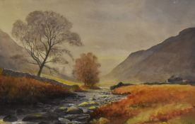 Jean Noice (?) (19th/20th Century), watercolour, An autumnal landscape with shallow river running
