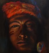J.Noice (20th Century), oil painting, A head portrait of a Native American, framed and under