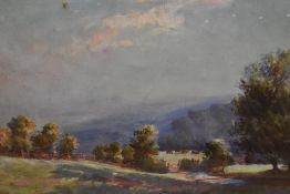 19th Century British School, oil on canvas, A pastoral landscape with watering cattle, signed '
