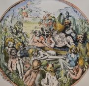 After Chris Goodswen (20th Century), coloured prints, Three illustrations - Figures in coastal