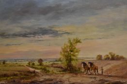 Alwyn Crawshaw (b.1934, British), oil on canvas, 'Spring Landscape' - Two shire horses and plough