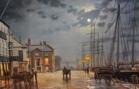 After Rodney Charman (b.1944, British), coloured print, 'Poole Quay by Gaslight', framed and under