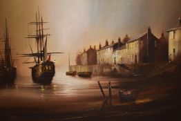 Barry Hilton (b.1941, British), oil on canvas, A Cornish harbour scene of maritime interest,