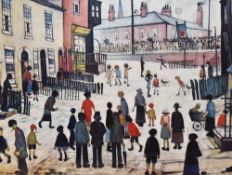 After Laurence Stephen Lowry (1887-1976, British), coloured print, A Procession, framed, mounted,