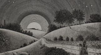 Brian Hanscomb (b.1944, British), copper plate engraving, 'Moonrise - Cornwall', signed and dated '