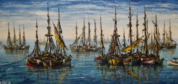 20th Century Continental School, oil on canvas, Moored fishing boats, signed 'Rodrig' to the lower