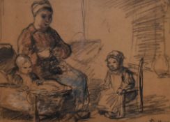 Bernard de Hoog (1866-1943, Dutch), charcoal on paper, 'Mother and Child', signed to the lower