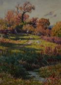 Reginald Aspinwall (1855-1921, British), watercolour, Lone figure walking along a countryside