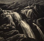 John Hamilton Holden (1913-1980, British), woodcut, 'The Waterfall', Dentdale, signed to the lower