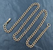 A 9ct rose gold curb link chain, approx 20' & 27g, some damage to clasp