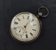 A Victorian silver key wound open face pocket watch, the white dial with Roman numerals and