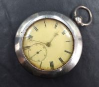 A Victorian silver key wound open face pocket watch, the white dial with Roman numerals and