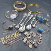 A selection of bangles and bracelets of various styles, most stamped silver/925 and five white metal