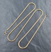 A yellow metal box chain marked 9ct, approximately 64cm, 14g