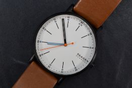A gent's Skagen quartz wrist watch model SKW6374, the white dial having baton five minute markers in