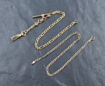 Two 9ct gold figaro chain bracelets, one having a dog clip closure and T-bar, 3.8g gross