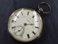 An Edwardian silver open face key wound pocket watch by John Leigh Preston, the white dial with