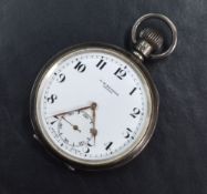 A silver top wound pocket watch by J W Benson having Arabic numeral dial with subsidiary seconds