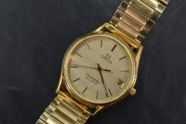 An Omega Seamaster quartz manual wind wristwatch, the gold tone dial having baton five minute