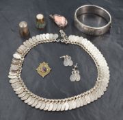 A small selection of HM silver and white metal jewellery, some stamped silver, including hinged