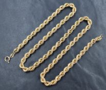 A 9ct gold rope chain, approximately 52cm, 9.9g