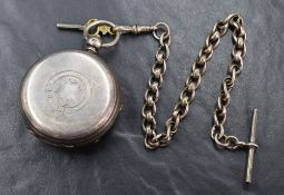 A Victorian silver key wound open face pocket watch, the white dial with Roman numerals and