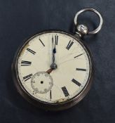 A Victorian silver open face key wound pocket watch, the cream dial with Roman numerals and